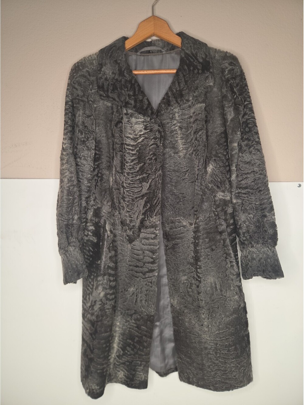 VTG Rieger Munich Persian Lamb Fur Coat Jacket S M Gray Astrakhan Karakul Luxury